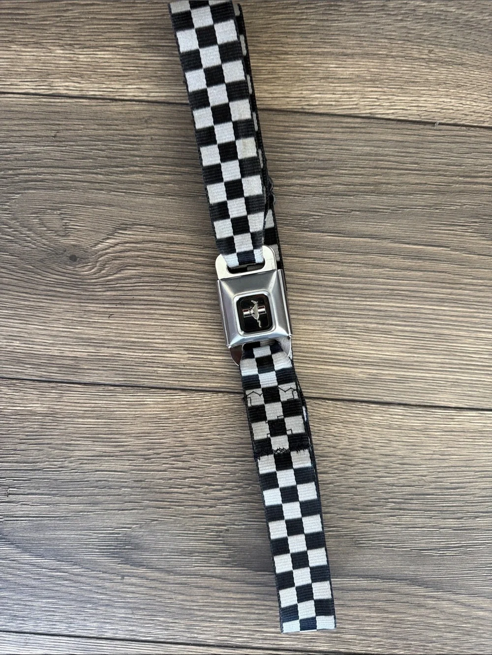 Ford Mustang Checker Flag Auto Seatbelt Buckle Black Belt